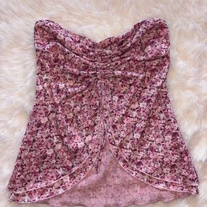 Garage Pink and Red Ruched Asymmetrical Blouse